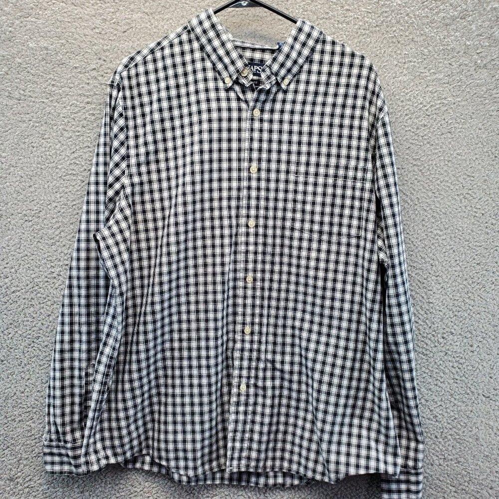 Mens Chaps Black & White Plaid Long Sleeve Button Down Shirt‎ Size XXL